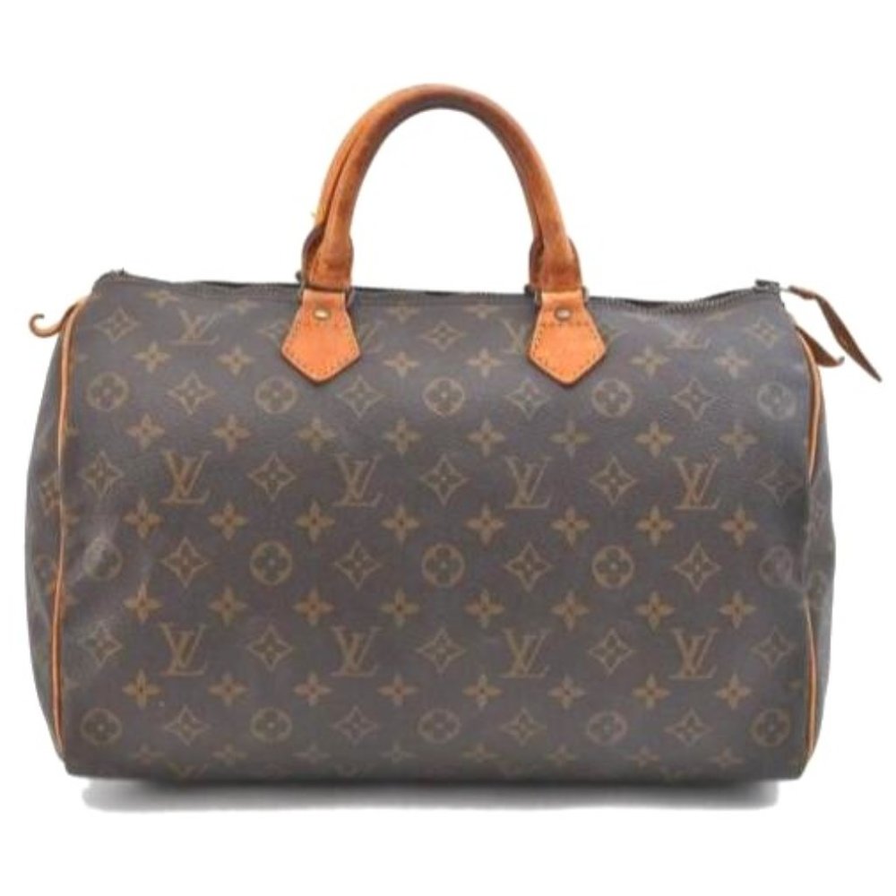 SALE Vintage Louis Vuitton Speedy 35 Monogram Satchel Shoulder Bag Leather Gold